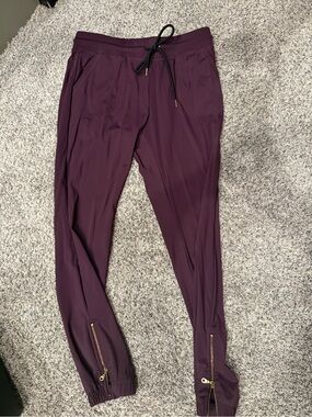 Zyia purple joggers with gold zippers